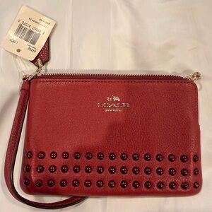 Coach Cherry Red Wristlet with Beaded Accents